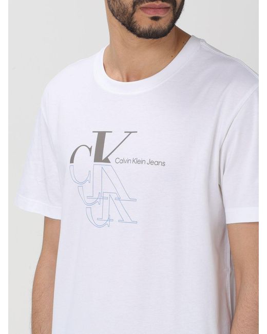 T-shirt in cotone con logo di Ck Jeans in White da Uomo