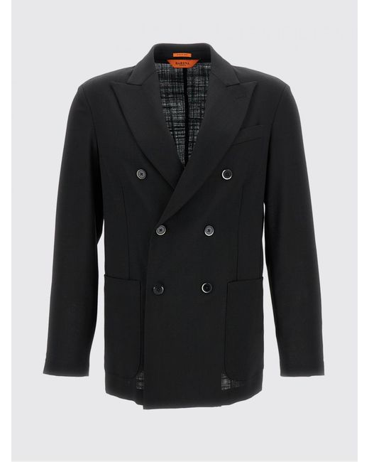 Barena Black Double-Breasted Virgin Wool Blazer for men
