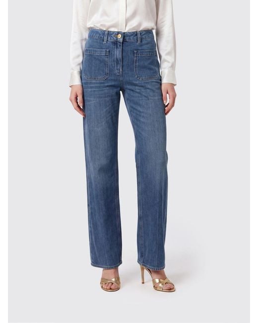 Elisabetta Franchi Blue High-Waisted Straight-Leg Stretch Denim Jeans With Embroidered Logo