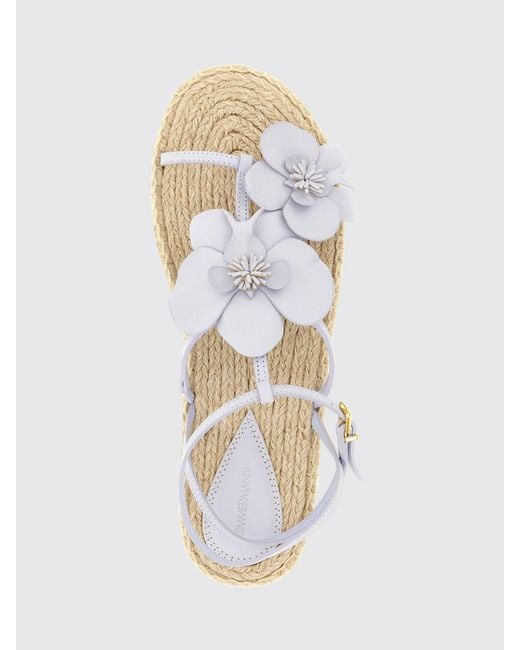 Zimmermann White Orchid Leather Wedge Sandal With Floral Applications