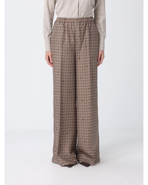 Max Mara Brown Printed Silk Palazzo Trousers