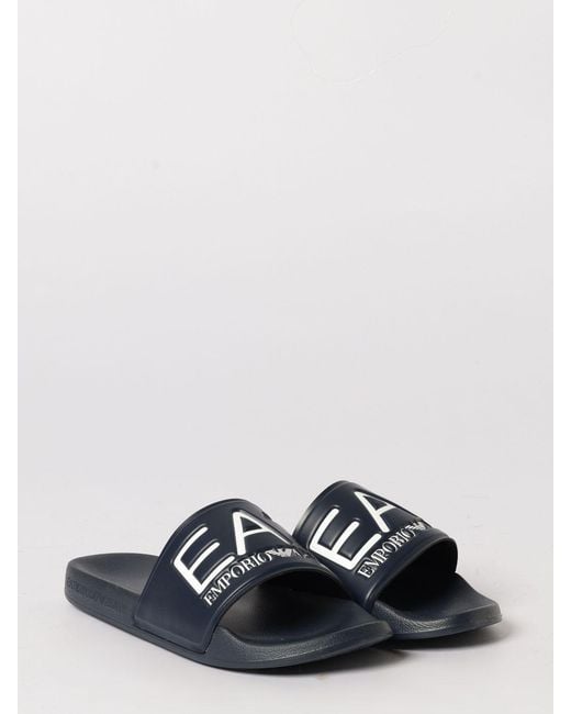 EA7 White Rubber Sliders With Logo Print for men