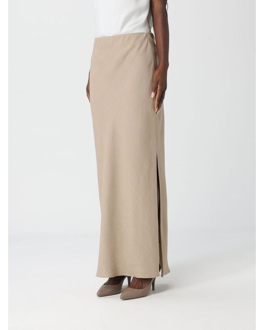 Brunello Cucinelli Natural Long Linen Skirt With Slits