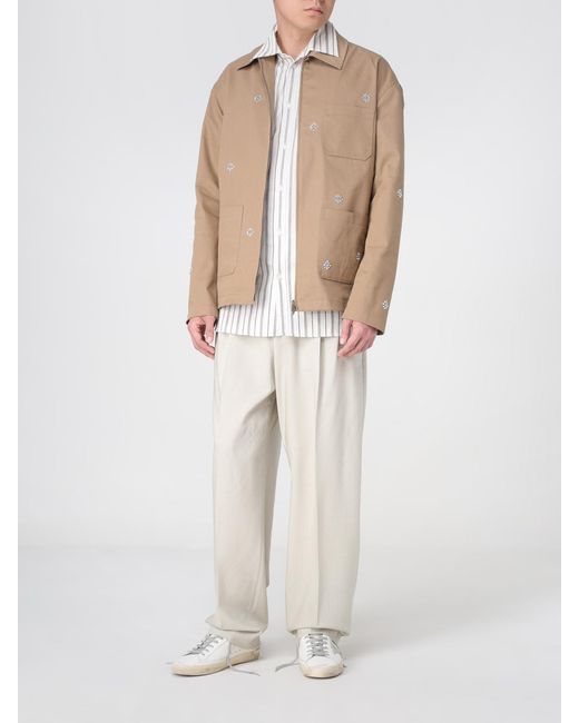 Golden Goose Deluxe Brand Natural Jacket With Floral Embroidery And Full Zip for men