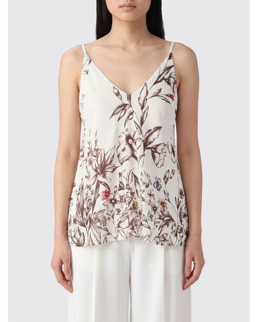 Semicouture White Floral Print Top With Thin Straps
