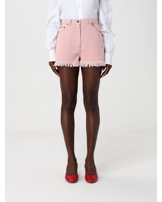 Valentino Pink Cotton Blend Shorts With Printed Pockets