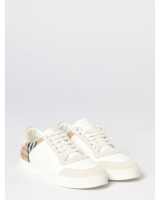 Burberry White Leather And Check Canvas Sneakers for men
