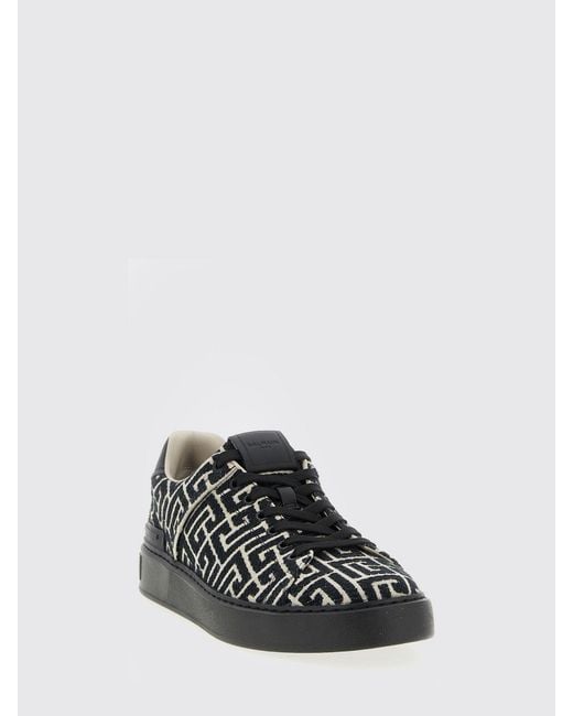 Balmain White B-Court Canvas Sneakers With Jacquard Monogram for men