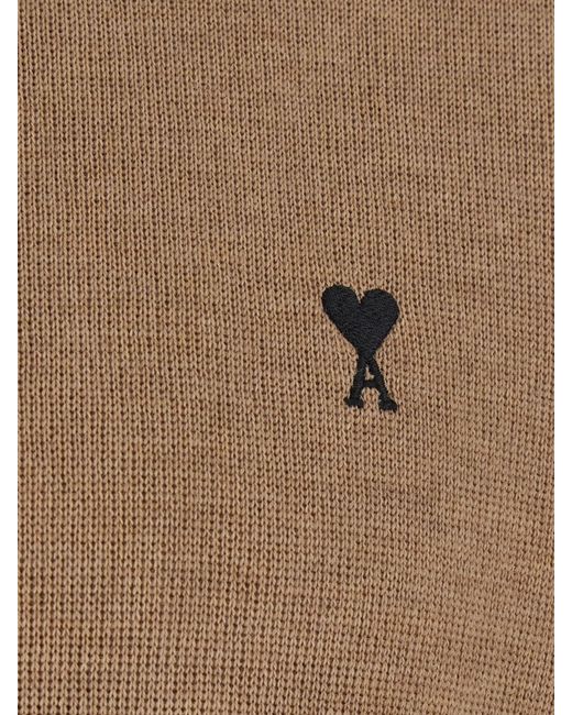 AMI Natural Wool Crewneck Jumper With Embroidered Ami De Cœur Logo for men