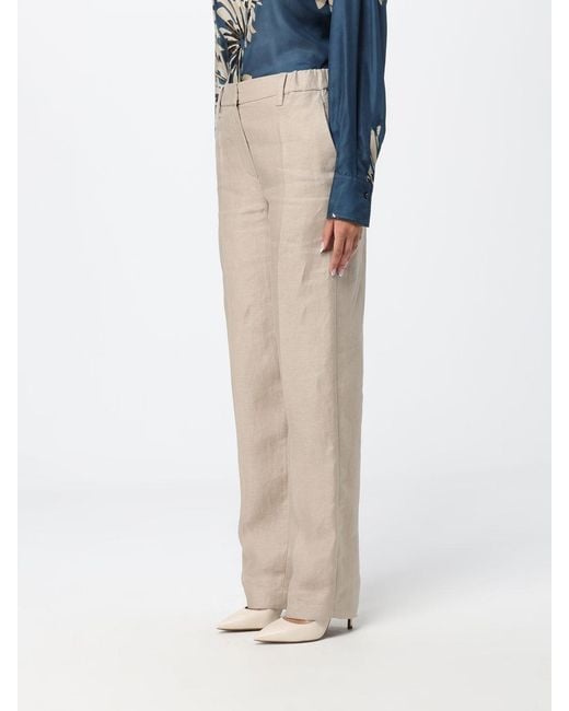 Brunello Cucinelli Natural Straight Linen Trousers With Nickel-Free Monili