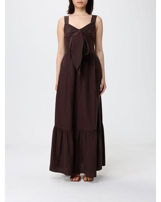 Liu Jo Brown Long Cotton Off-The-Shoulder Dress With Tie-Waist Belt