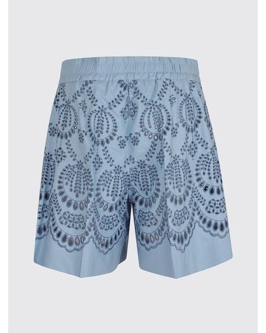 P.A.R.O.S.H. Blue P.A.R.O..H. High-Waisted Cotton Broderie Anglaise Lace Shorts