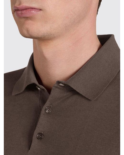 Zanone Brown Cotton And Silk Knit Polo Shirt for men