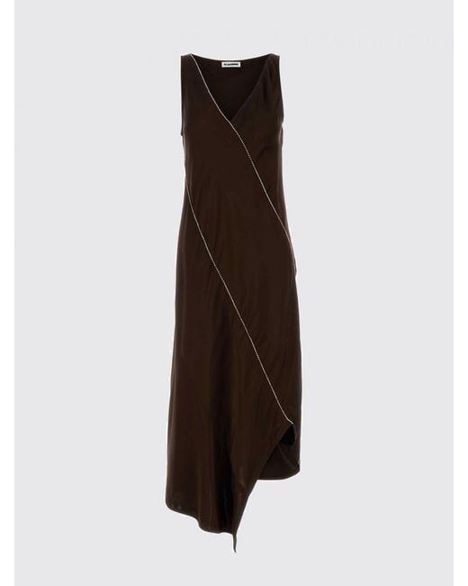 Jil Sander Brown Asymmetric Viscose Dress