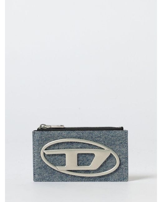 DIESEL Gray Denim And Leather Card Holder