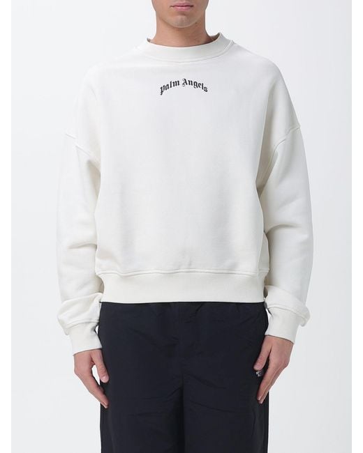 Palm Angels White Cotton Hoodie With Logo Print for men