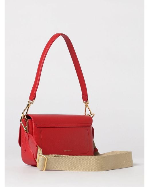 Coccinelle Red C-Me Lock Medium Grained Leather Bag