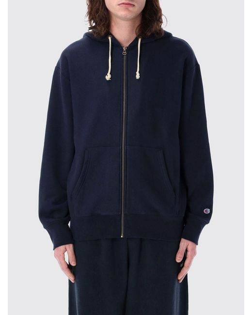 Champion Blue Cotton Blend Hoodie for men