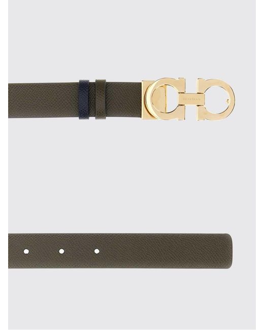 Ferragamo White Gancini Buckle Hammered Leather Belt