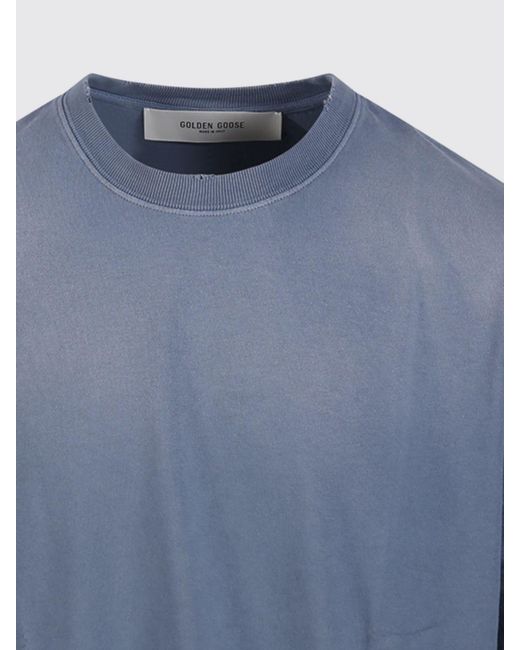 Golden Goose Deluxe Brand Blue Relaxed Fit Cotton Jersey T-Shirt With Logo Patch for men