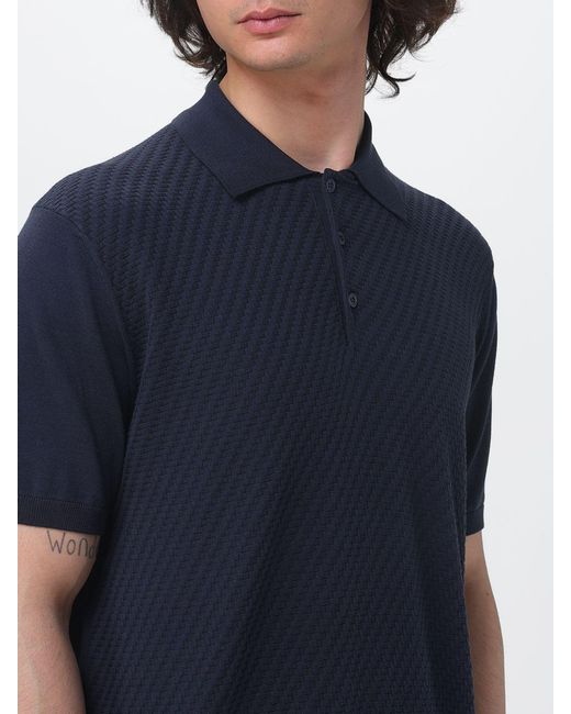 Canali Blue Cotton Blend Knit Polo Shirt for men