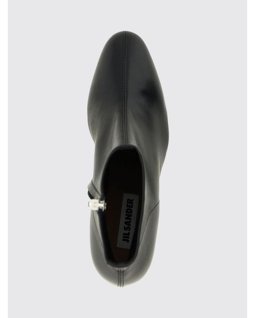 Jil Sander Black Smooth Calfskin Leather Ankle Boots With Curved Heel And Round Toe