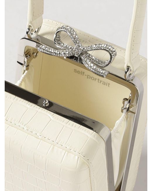 Self-Portrait White Crocodile Print Leather Bag With Rhinestones