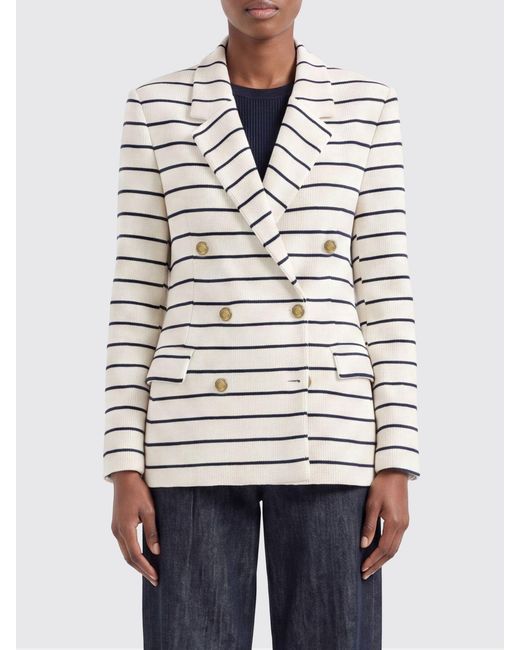 Brunello Cucinelli White Striped Cotton Double-Breasted Blazer