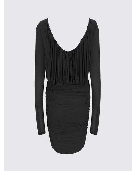 Saint Laurent Black Cupro Mini Sheath Dress With Draped Waist