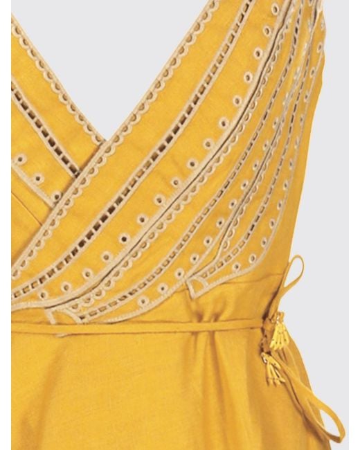 Farm Rio Yellow Midi Linen Wrap Dress With Asymmetrical Hem And Thin Straps