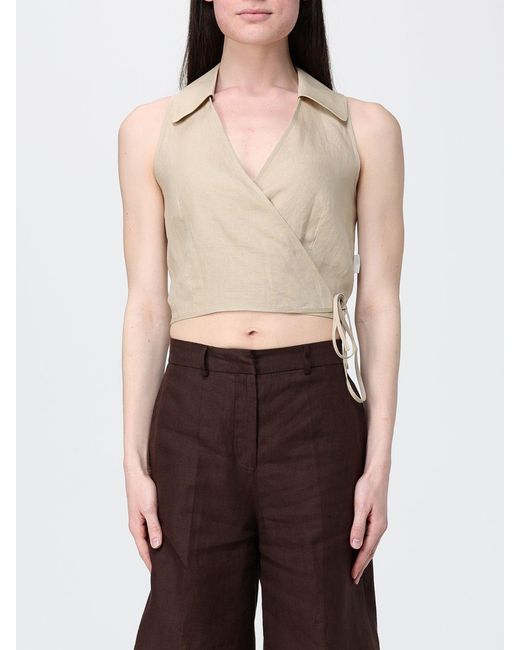 Top Cropped De Lino Colmar de color Natural