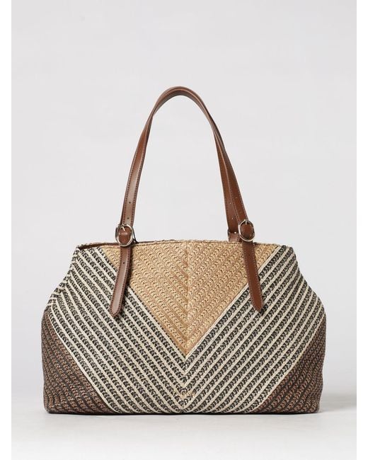 Twinset Gray Striped Raffia Bag