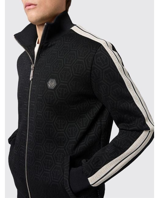 Philipp Plein Black Cotton Blend Zip Hoodie With Logo for men