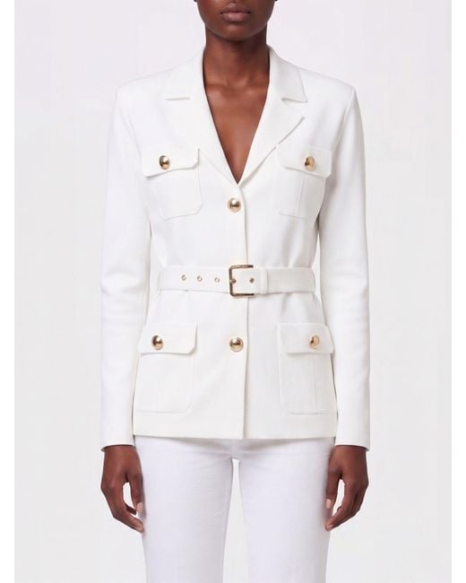 Elisabetta Franchi White Viscose Blend Blazer With Belt