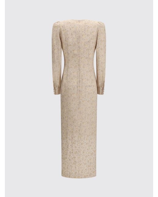 Alessandra Rich Natural Floral Print Silk Midi Dress