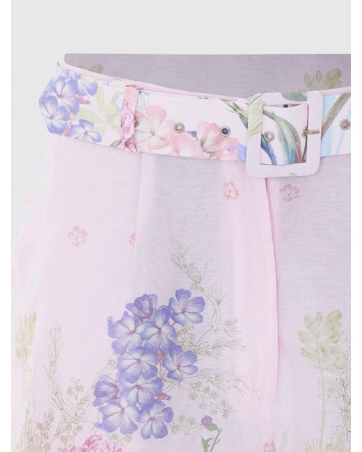 Charo Ruiz Pink Ibiza Floral Print High-Waisted Cotton Blend Shorts
