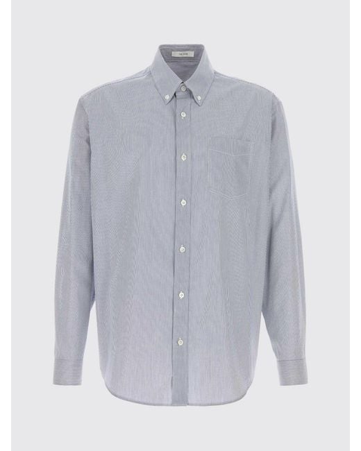 The Row Gray Striped Cotton Shirt With Button-Down Collar And Relaxed Fit for men