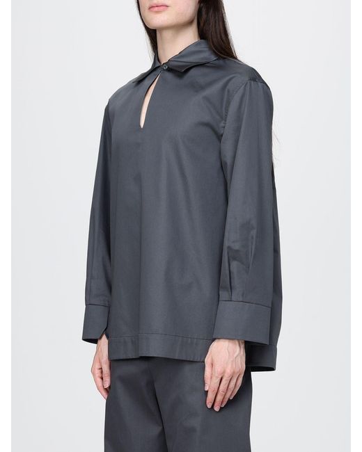 Max Mara Gray Cotton Poplin Blouse