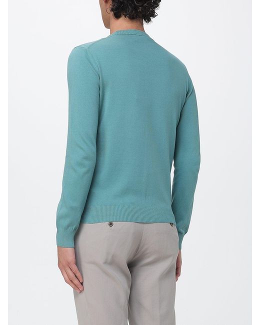Brooksfield Blue Cotton Crew Neck Sweater With Logo for men