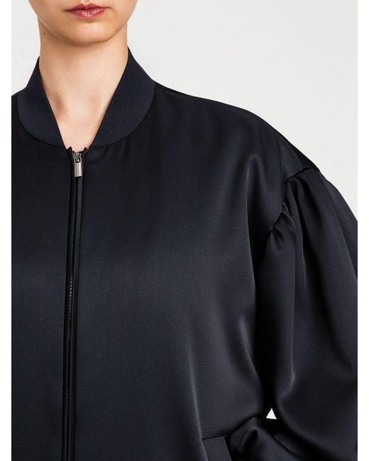 Twinset Blue Oversized Duchess Satin Bomber Jacket
