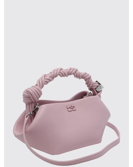 Ganni Pink Mini Recycled Leather Handbag With Butterfly Logo And Braided Handle