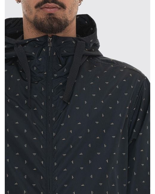 Emporio Armani Blue Hooded Windbreaker With All Over Logo for men