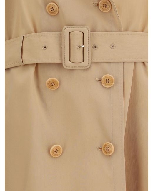 Ermanno Scervino Natural Long Double-Breasted Trench Coat With Adjustable Waist Belt