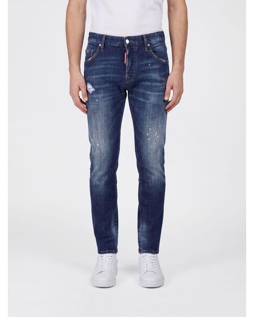 DSquared² Blue Skater Skinny-Fit Stretch-Denim Jeans With Distressed Effect for men