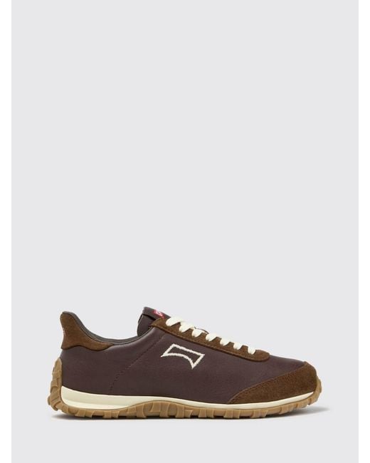 Camper Brown Drift Walk Leather And Suede Sneakers With Embroidered Logo