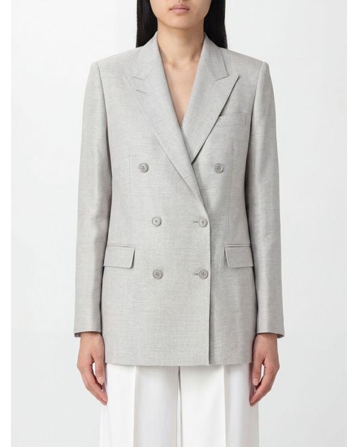 Tagliatore Gray Double-Breasted Linen And Cotton Blend Blazer With Peak Lapels