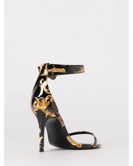 Versace Jeans Couture White Patent Leather Baroque Print Sandals