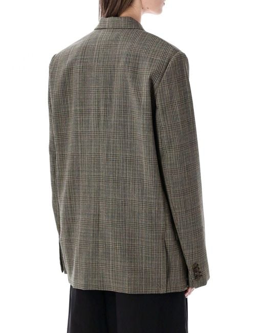 Soeur Gray Single-Breasted Check Wool-Blend Blazer
