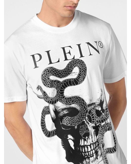 Philipp Plein White Cotton T-Shirt With Skull Print And Rhinestone Embellishments for men