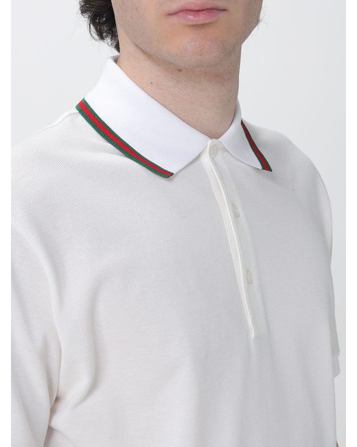 Gucci White Short-Sleeved Cotton Polo With Web Detail And Contrast Trim for men